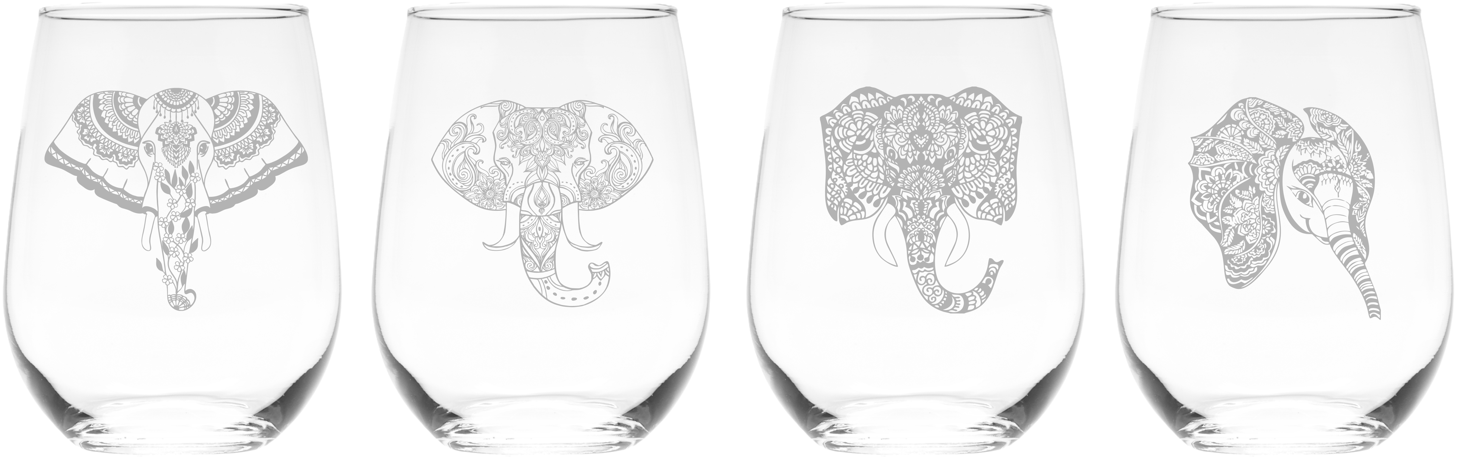 Elleker Elephant 4 Piece 17 oz. Stemless Wine Glass Set