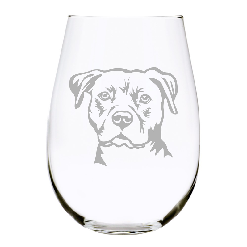 American Staffordshire Terrier themed dog  stemless wine glass, 17 oz.