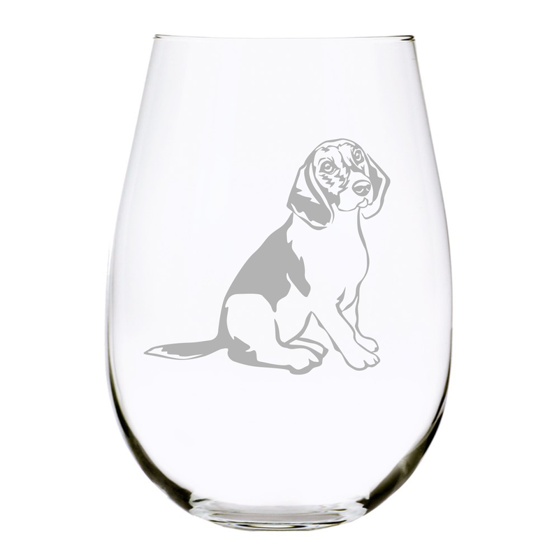 Beagle (B3) themed, dog stemless wine glass, 17 oz.
