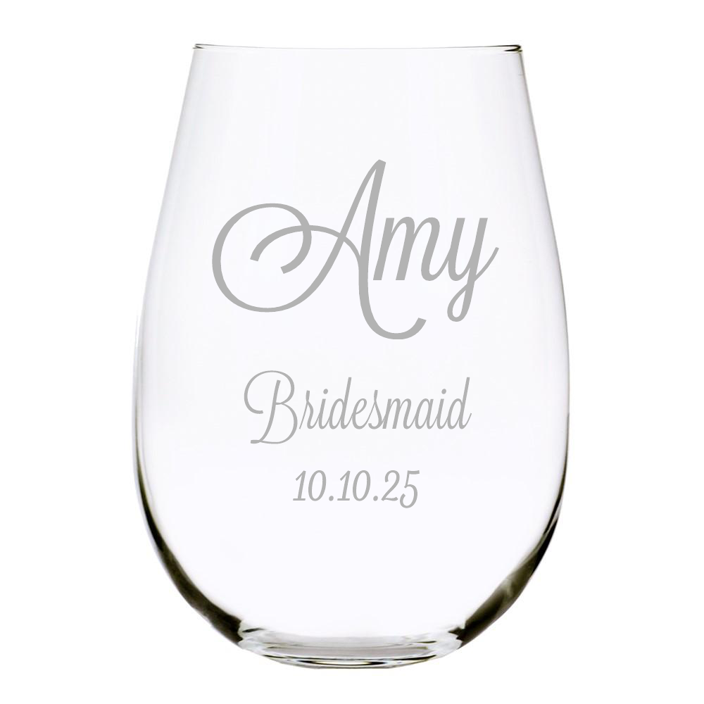 Bridal Party Stemless Wine Glass