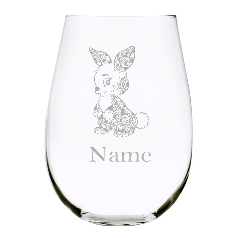 Bunny with name 17oz. Lead Free Crystal stemless wine glass