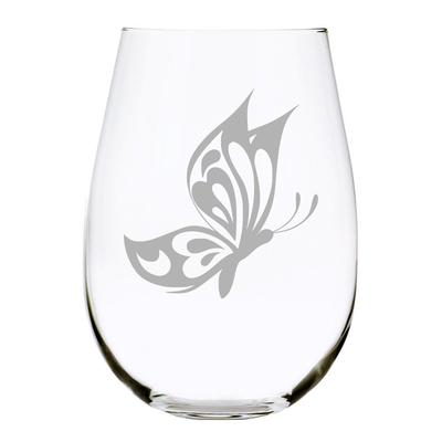 Butterfly stemless wine glass