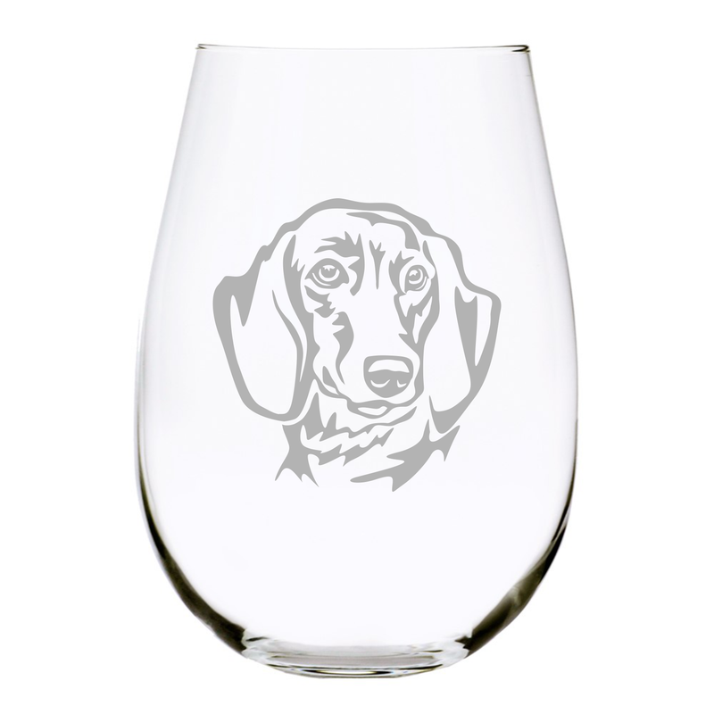 Dachshund themed, dog stemless wine glass, 17 oz.