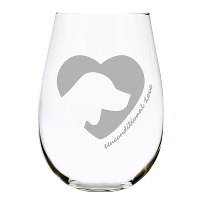 Dog silhouette stemless wine glass, 17 oz. Lead Free Crystal