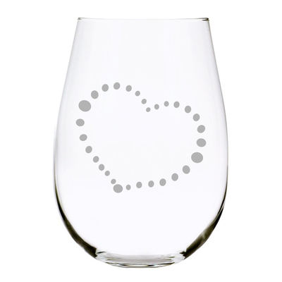 Dotted Heart 17 oz. Stemless Wine Glass, Lead Free Crystal