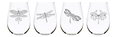 Dragonfly stemless wine glass (set of 4), 17 oz. Lead Free Crystal