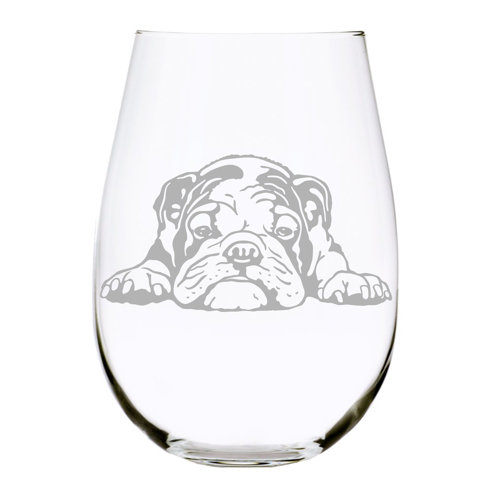 English Bulldog themed dog stemless wine glass 17 oz C M Personal Gifts
