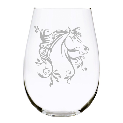 Horse 17oz. Lead Free Crystal stemless wine glass