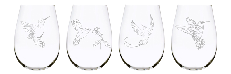 Hummingbird stemless wine glass (set of 4) …17oz. Lead Free Crystal