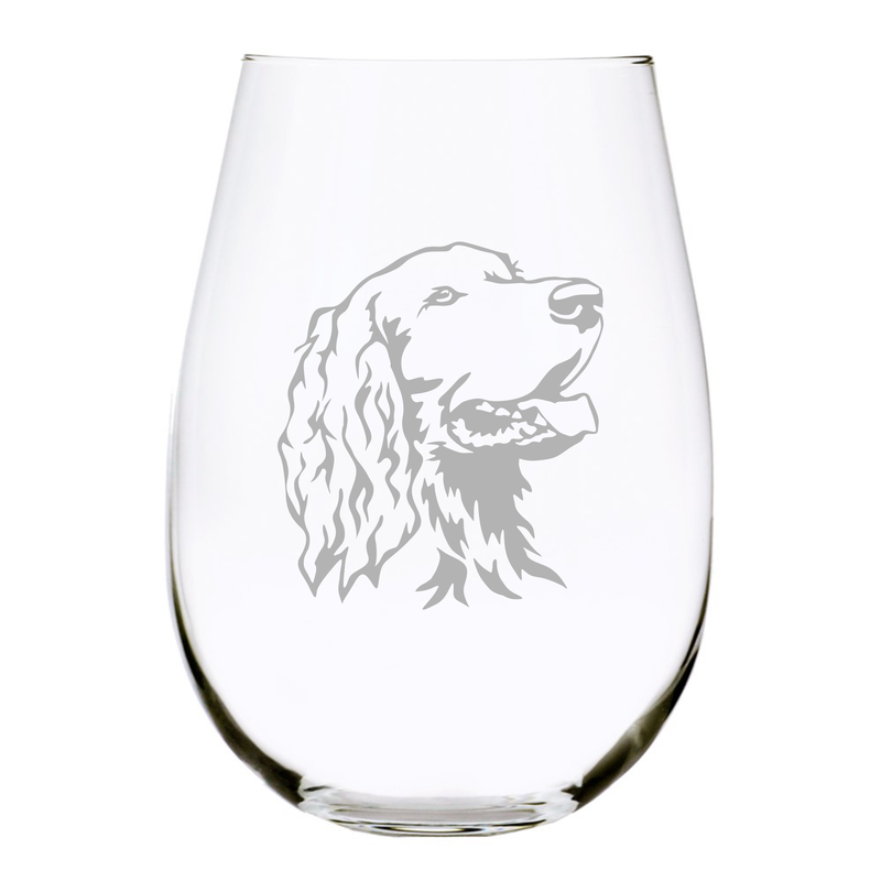 Irish Setter themed, dog stemless wine glass, 17 oz.