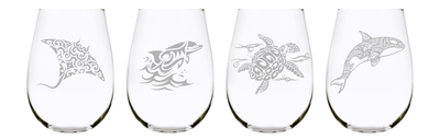 Sea animal stemless wine glass (set of 4) 17oz. Lead Free Crystal