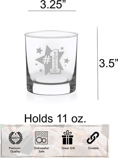 #1 Grandpa Whiskey Rocks Glass - Grandpa Themed Gift for Men