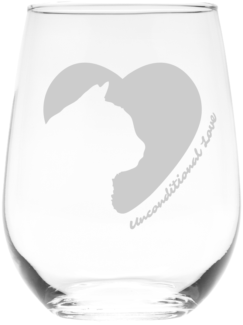 Cat Silhouette Heart Unconditional Love Stemless Wine Glass - Gift for Cat Lovers for Women and Men - 17 oz.