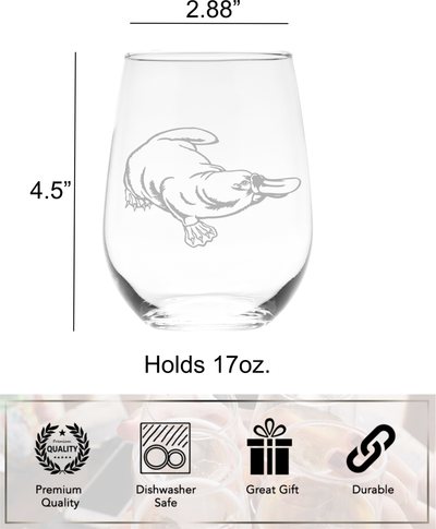 Platypus Stemless Wine Glass - Platypus Themed Gift for Women and Men - 17 oz.