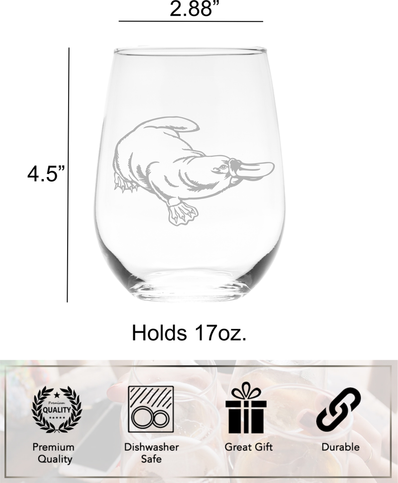 Platypus Stemless Wine Glass - Platypus Themed Gift for Women and Men - 17 oz.