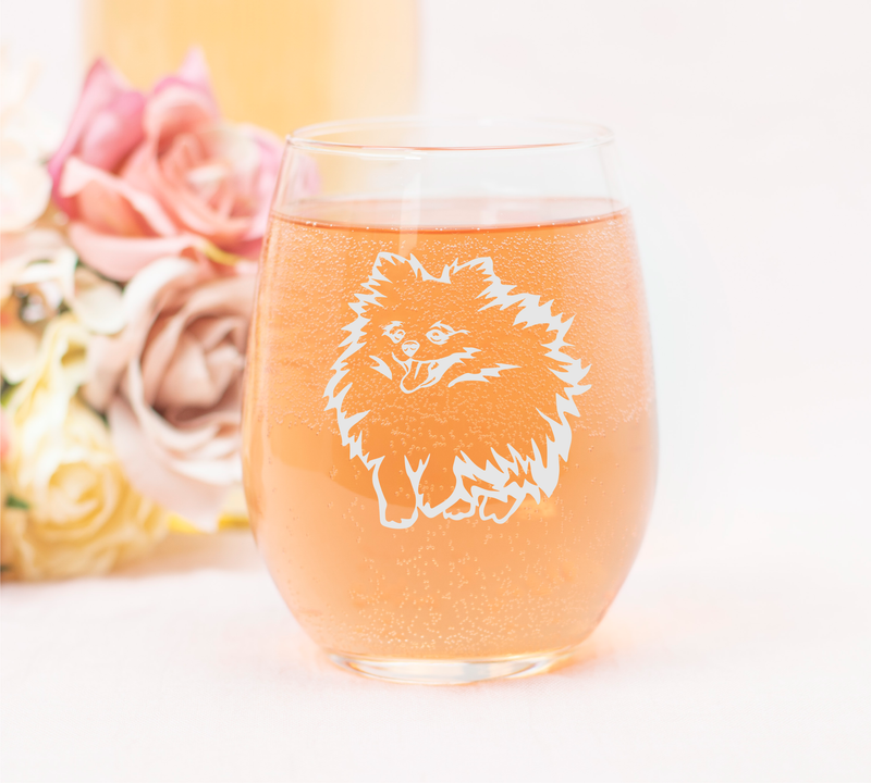 Pomeranian Themed, Dog Stemless Wine Glass - Dog Lover Gift for Men and Women - 17 oz.  (Style P2)