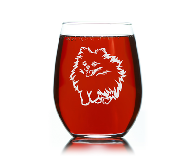 Pomeranian Themed, Dog Stemless Wine Glass - Dog Lover Gift for Men and Women - 17 oz.  (Style P2)