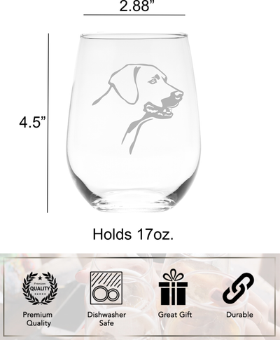 Rhodesian Ridgeback Themed, Dog Stemless Wine Glass - Dog Lover Gift for Women and Men  17 oz. (Style R1)