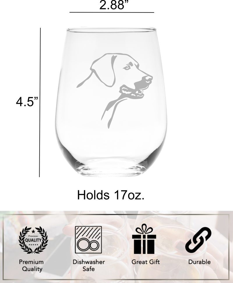 Rhodesian Ridgeback Themed, Dog Stemless Wine Glass - Dog Lover Gift for Women and Men  17 oz. (Style R1)
