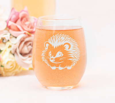 Adorable Hedgehog Stemless Wine Glass - Hedgehog Themed Gift for Women and Men - 17 oz.