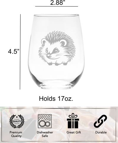 Adorable Hedgehog Stemless Wine Glass - Hedgehog Themed Gift for Women and Men - 17 oz.
