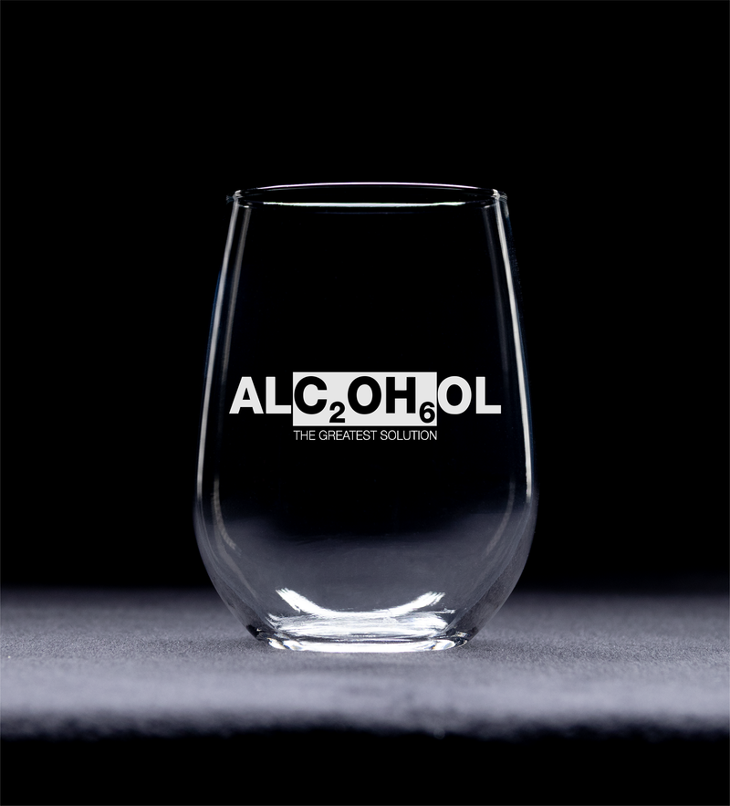 Alcohol  The Greatest Solution Stemless Wine Glass -  Gift for Women and Men - 17 oz.