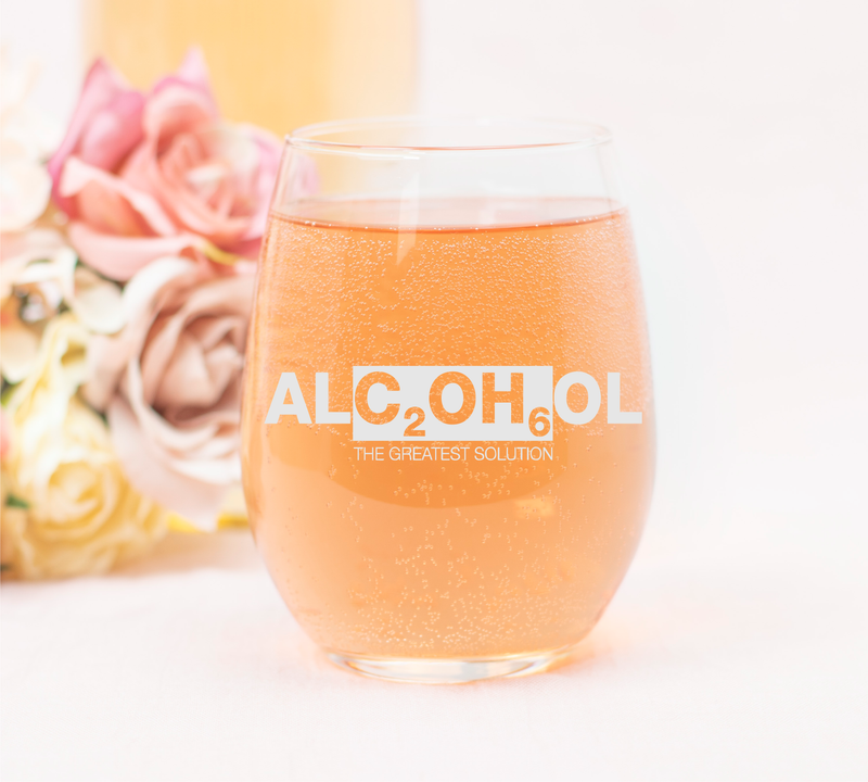 Alcohol  The Greatest Solution Stemless Wine Glass -  Gift for Women and Men - 17 oz.