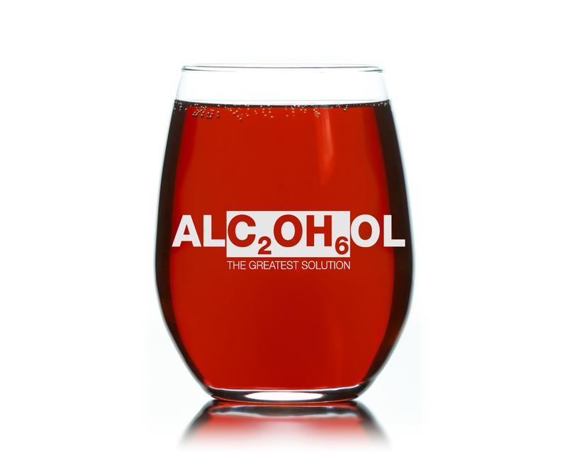 Alcohol  The Greatest Solution Stemless Wine Glass -  Gift for Women and Men - 17 oz.