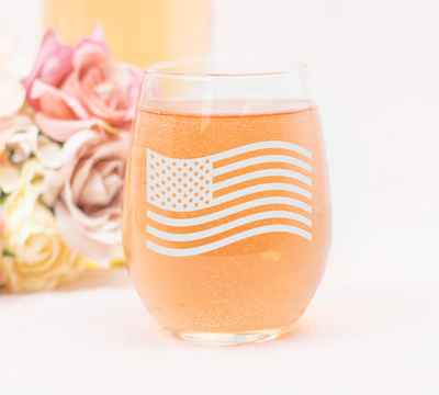 American Flag Stemless Wine Glass  - Flag Themed Gift for Men and Women -  17 oz.