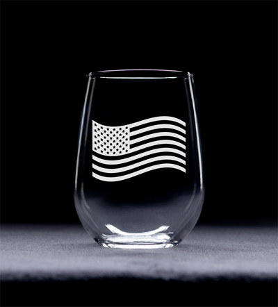 American Flag Stemless Wine Glass  - Flag Themed Gift for Men and Women -  17 oz.