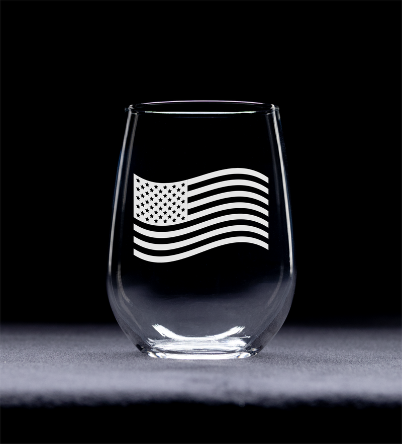 American Flag Stemless Wine Glass  - Flag Themed Gift for Men and Women -  17 oz.