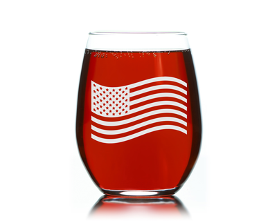American Flag Stemless Wine Glass  - Flag Themed Gift for Men and Women -  17 oz.
