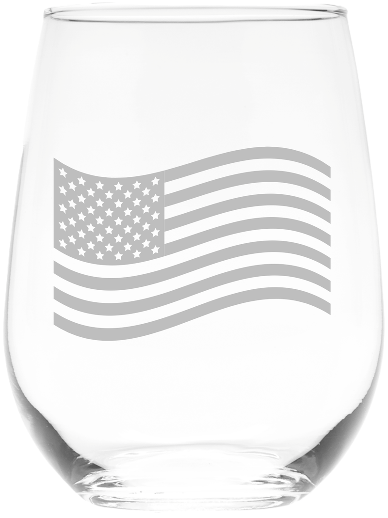 American Flag Stemless Wine Glass  - Flag Themed Gift for Men and Women -  17 oz.