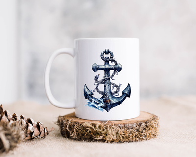 Anchor Decor Nautical Ceramic Coffee Mug 15oz - Anchor Lover Gift - Boat Lover Gift - Ocean Lover Gift