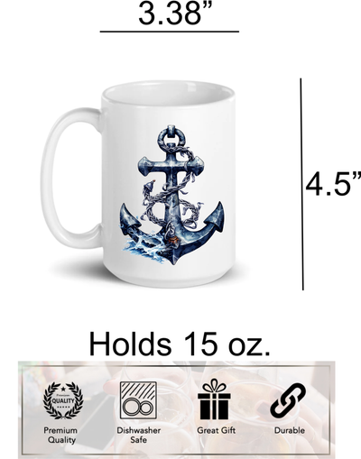 Anchor Decor Nautical Ceramic Coffee Mug 15oz - Anchor Lover Gift - Boat Lover Gift - Ocean Lover Gift