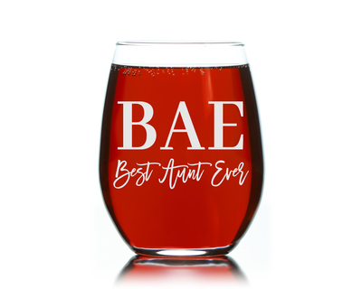 BAE - Best Aunt Ever Stemless Wine Glass - Aunt Gift for Women - 17 oz.