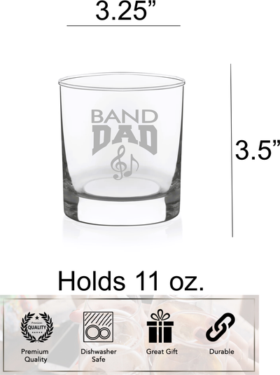 Band Dad Whiskey Rocks Glass - Band Dad Themed Gift for Men - 11 oz.