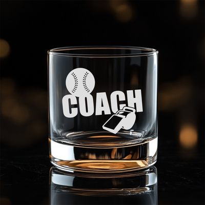Baseball Coach Whiskey Rocks Glass - Baseball Coach Themed Gift for Men - 11 oz.