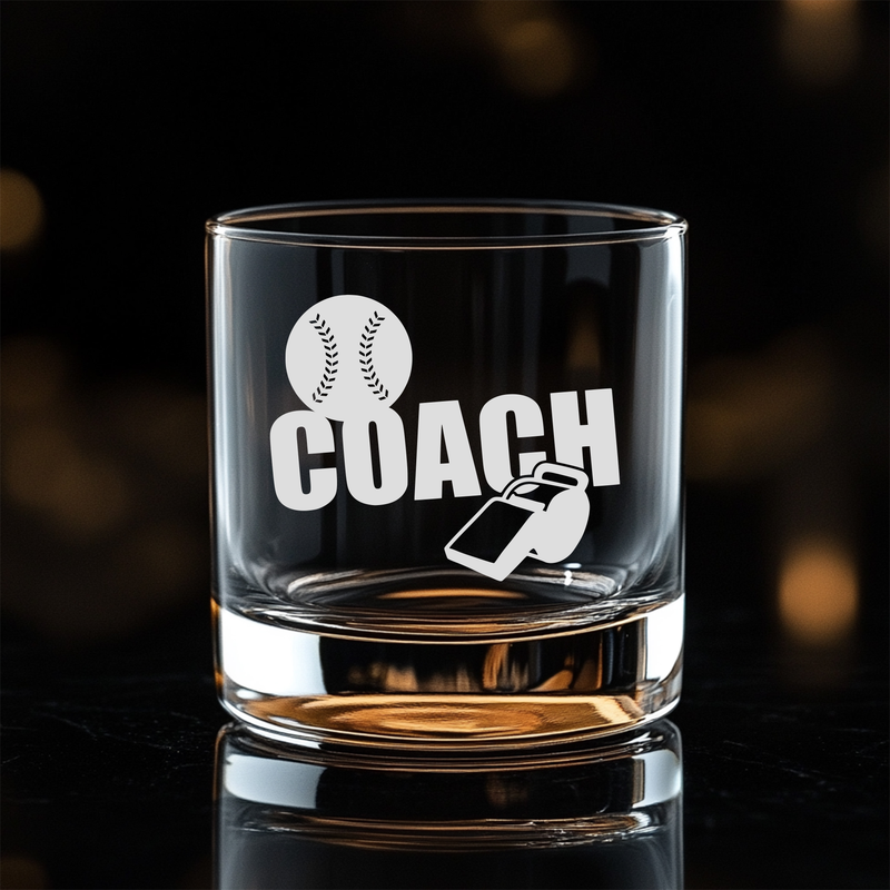 Baseball Coach Whiskey Rocks Glass - Baseball Coach Themed Gift for Men - 11 oz.