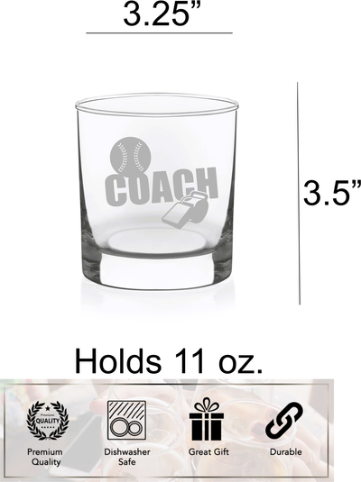 Baseball Coach Whiskey Rocks Glass - Baseball Coach Themed Gift for Men - 11 oz.