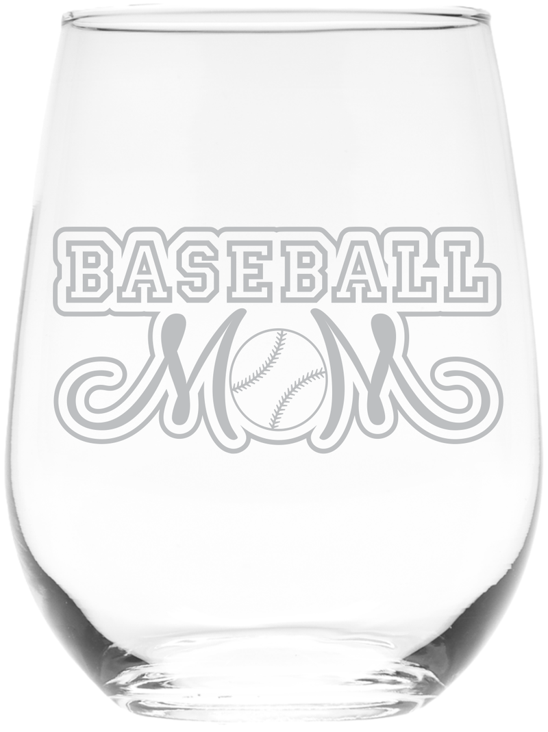 Baseball Mom Stemless Wine glass, 17 oz. - Baseball Mom Themed Gift for Women