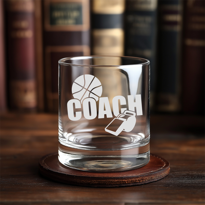 Basketball Coach Whiskey Rocks Glass - Basketball Coach Themed Gift for Men - 11 oz.