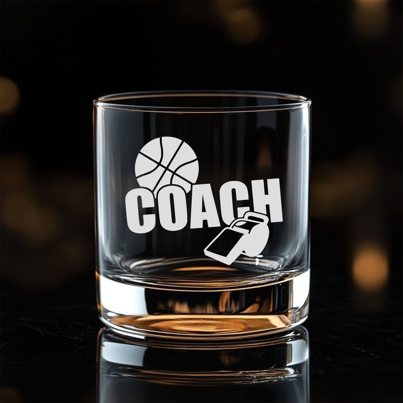 Basketball Coach Whiskey Rocks Glass - Basketball Coach Themed Gift for Men - 11 oz.