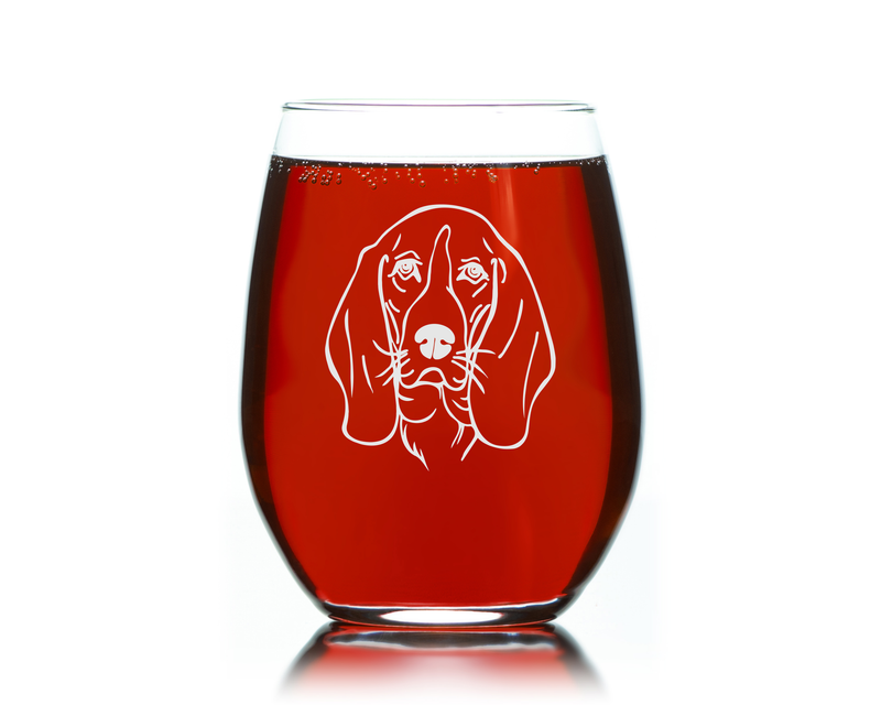 Basset Hound Themed Dog Stemless wine glass - Dog Lover Gift for Women and Men, 17 oz.  (Style B1)
