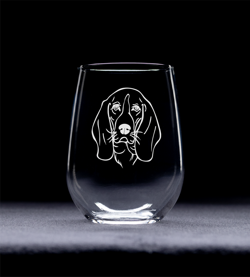 Basset Hound Themed Dog Stemless wine glass - Dog Lover Gift for Women and Men, 17 oz.  (Style B1)
