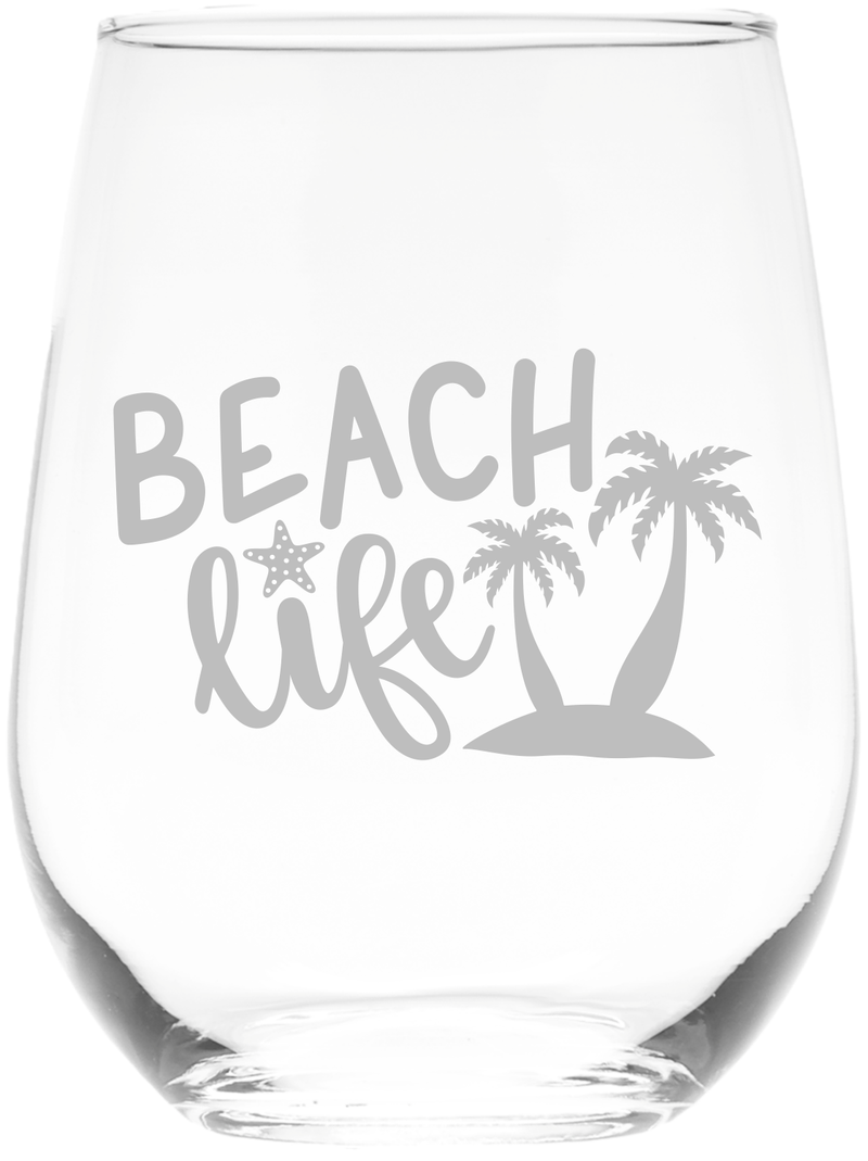 Beach Life Stemless Wine Glass - Beach Lover Gift for Women and Men - 17 oz.