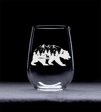 Bear Stemless Wine Glass, 17 oz. - Bear Themed Gift for Men and Women (Style B2)