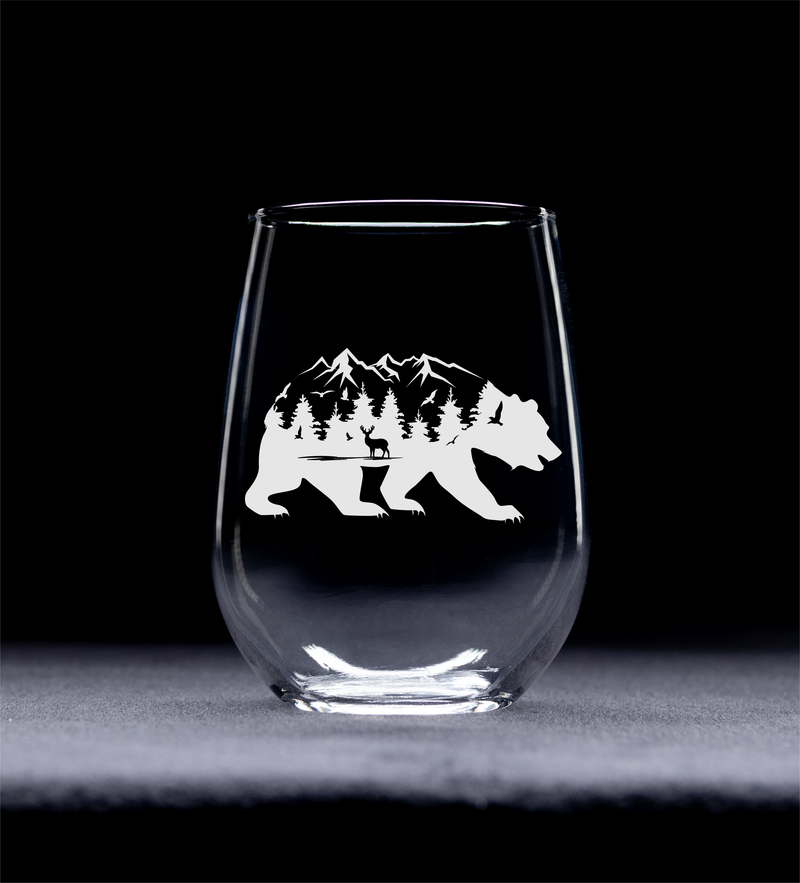 Bear Stemless Wine Glass, 17 oz. - Bear Themed Gift for Men and Women (Style B2)