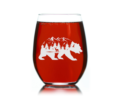 Bear Stemless Wine Glass, 17 oz. - Bear Themed Gift for Men and Women (Style B2)