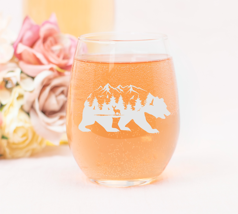 Bear Stemless Wine Glass, 17 oz. - Bear Themed Gift for Men and Women (Style B2)
